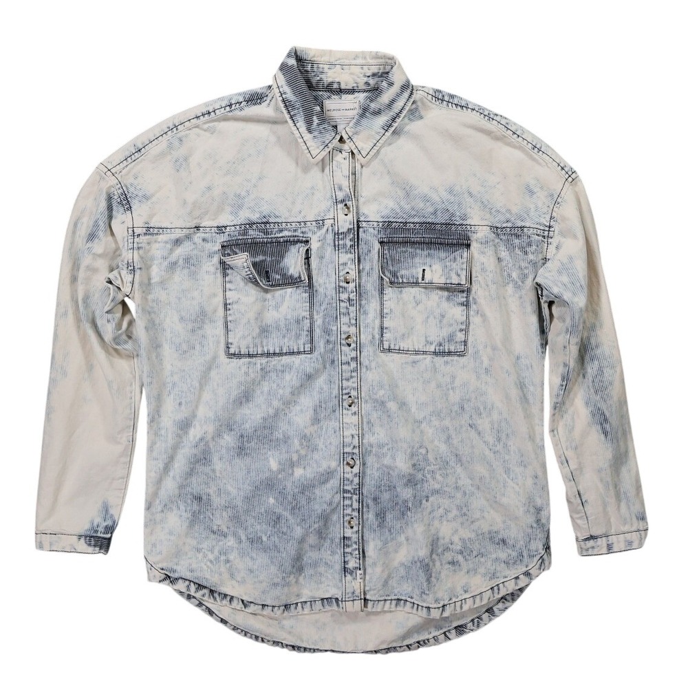 Melrose and Market Button Front Shirt Womens Small Blue Excellent‎ Acid Wash